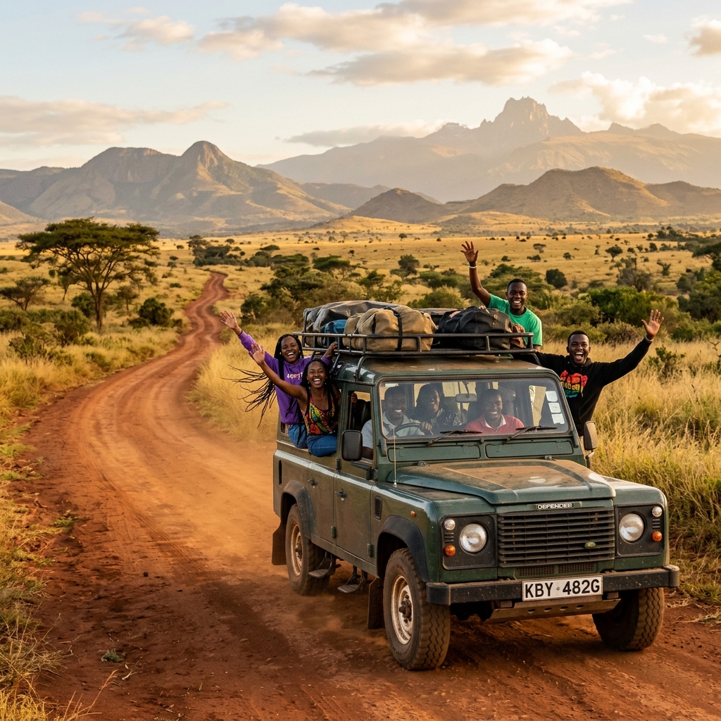 Group road trip adventure through Kenya